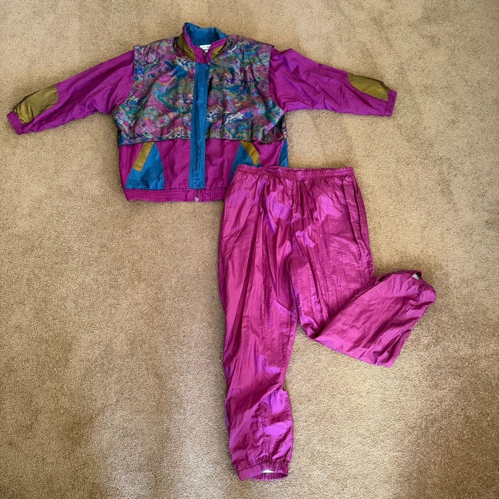Vintage 90s Points West Tracksuit Womens 2X Colorblock Windbreaker Set Pink